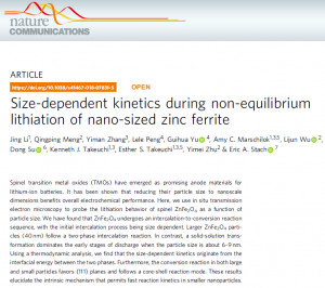 Size-dependent kinetics during non-equilibrium lithiation of nano-sized zinc ferrite.