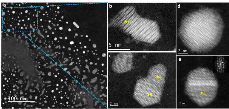 Quantized MoS2 crystal after disintegration "https://www.nature.com/articles/s41699-020-0150-2"